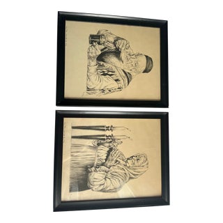 1950s Vintage Ivan Sors Original Framed Lithograph Set of 2 For Sale