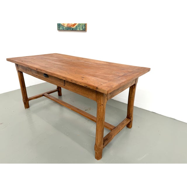 Cherrywood Farmhouse Table with Drawer and Low Stretcher, France, 1950s For Sale - Image 6 of 18