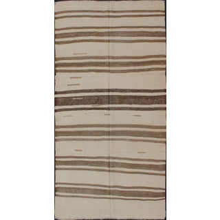Turkish Vintage Kilim Flat-Weave Rug in Brown and Cream With Stripe Design For Sale