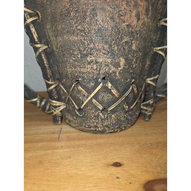 Handcrafted Primitive Clay Vessel With Wrapped Vine Handles, Rustic Folk Art Sculptural Vase For Sale - Image 10 of 12