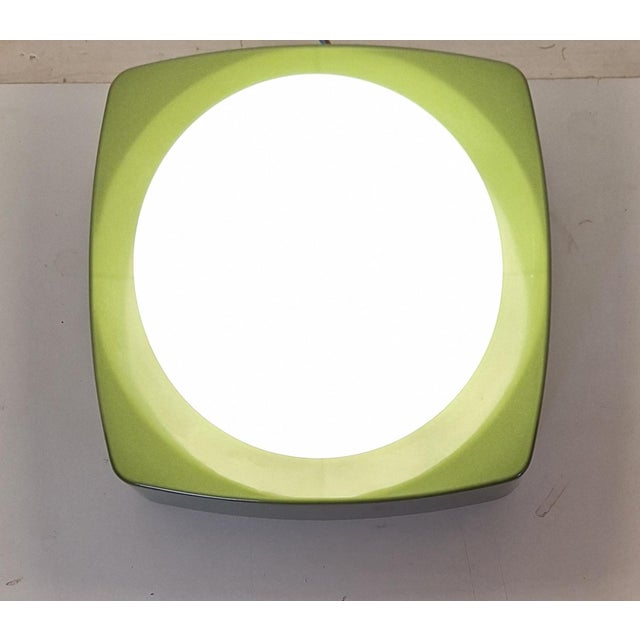 1970s Vintage Ceiling Lamp with Green Plastic Housing and White Opal Glass Shade, 1970s For Sale - Image 5 of 8