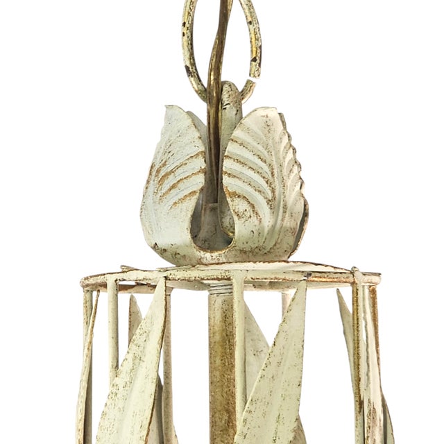 Metal Italian Tole 6-Arm Palm Leaf Chandelier in Painted White Metal, C. 1970s For Sale - Image 7 of 16