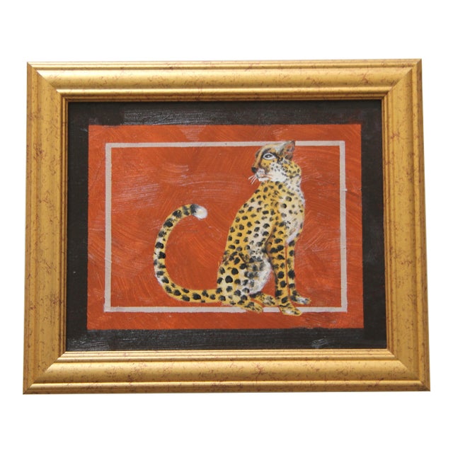 Leopard English Traditional Style of Skilling British Colonial Expressionism Burnt Orange Goldenrod Brown Original Oil Painting by Cleo Plowden For Sale