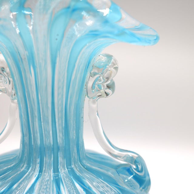 Glass Mid-Century Murano Twin-Handled Latticino Art Glass Vase - Circa 1950s For Sale - Image 7 of 11