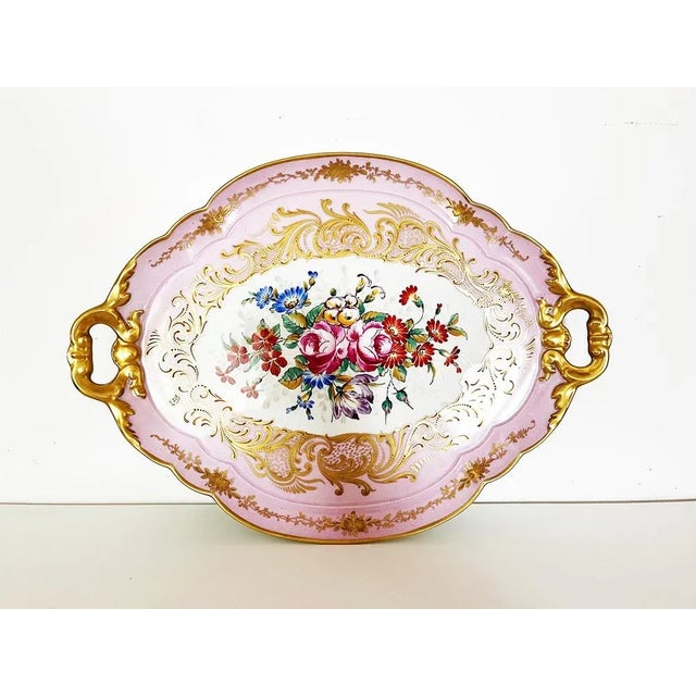 Limoges France pink tray decorated by hand of the 1900s -antiques- Year: 1900 France Signed Pillivuyt Paris Materials:...