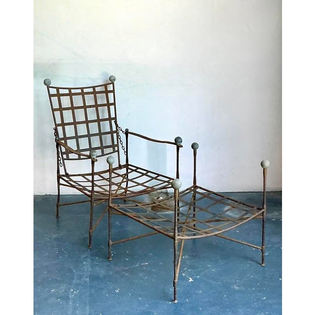 Vintage Boho Wrought Iron Lounge Chair and Ottoman After Tempestini, 2 Pieces For Sale - Image 10 of 11