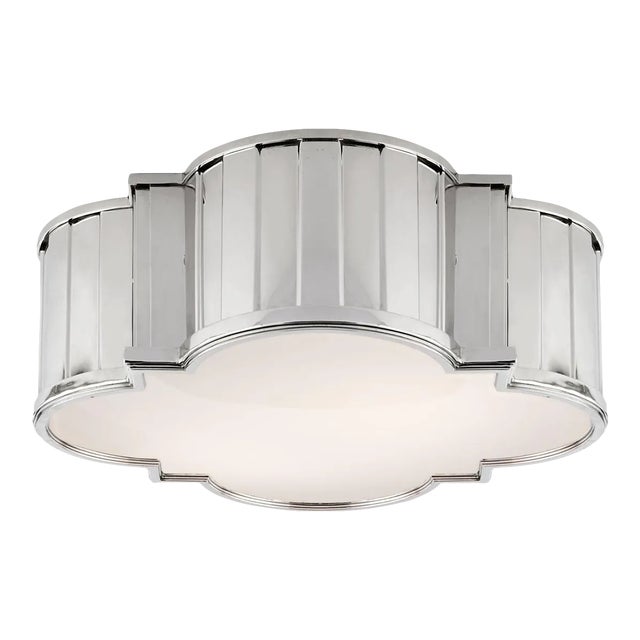 Thomas O'Brien for Visual Comfort Signature Tilden Large Flush Mount in Polished Nickel with White Glass For Sale