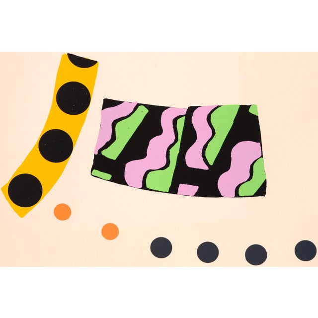 Bright abstract limited edition silkscreen with bold geometric shapes and fun pastel colors by Harvey Daniels (English,...