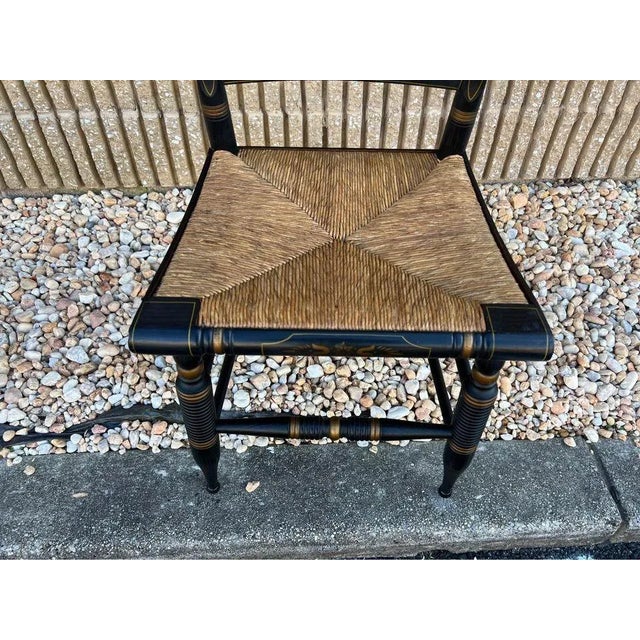 English Mid 20th Century Pair Vintage Hitchcock Rush Seat Side Chairs For Sale - Image 3 of 12