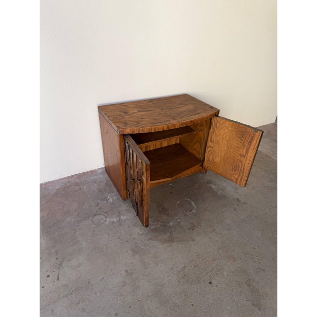 Striking Lane Furniture Pueblo collection accent cabinet, featuring the iconic Brutalist mosaic wood doors that made this...