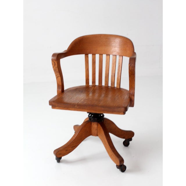 American Antique Gunlock Banker's Swivel Desk Chair For Sale - Image 3 of 17