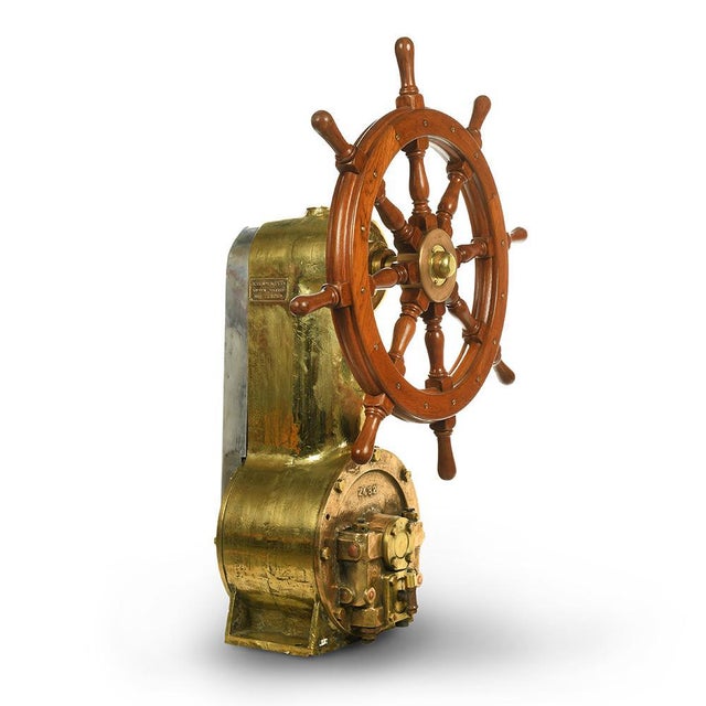 Rudder Dutch ship. Dutch manufacturing by the company ''Giessen-werktuigen''. Brass and wooden navy object. Beautiful...