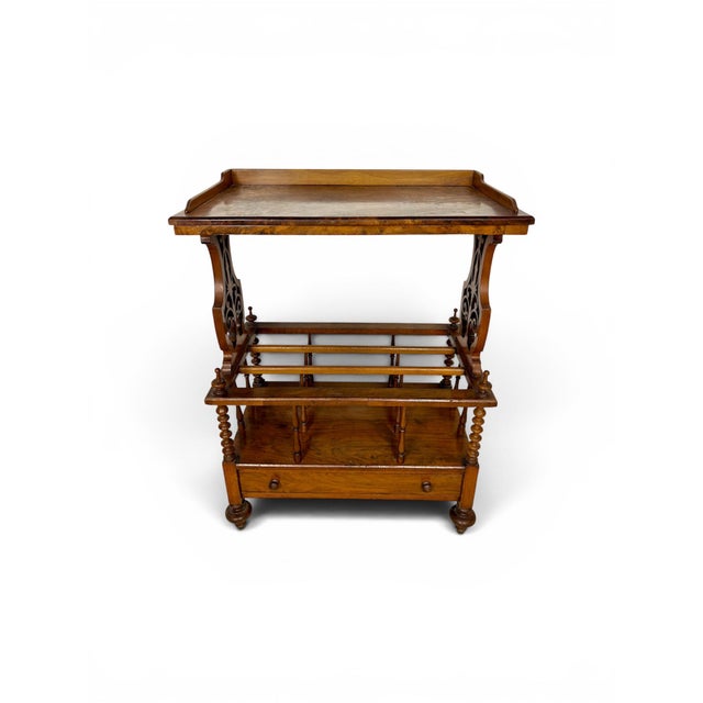 Victorian Walnut Canterbury Magazine Rack with Tray Top, 1930 For Sale - Image 11 of 11