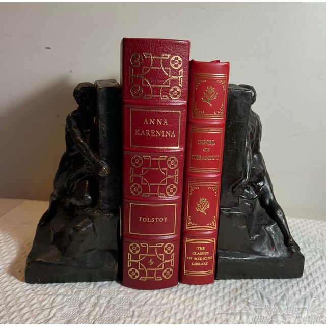 Art Deco Antique Pompeian Bronze Clad Bookends Figural Man ‘The Builder’ For Sale - Image 3 of 8