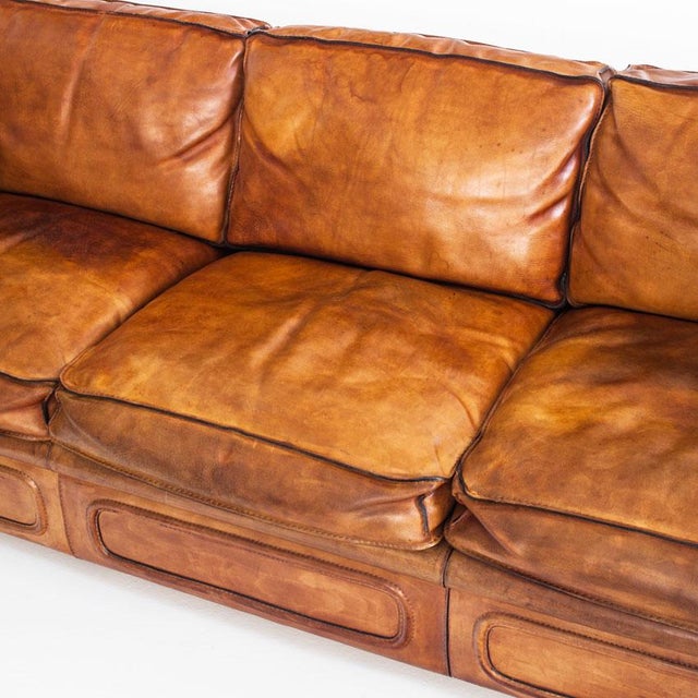 1980s Vintage Camel Buffalo Leather Club Sofa from Roche Bobois, France, 1980s For Sale - Image 5 of 18