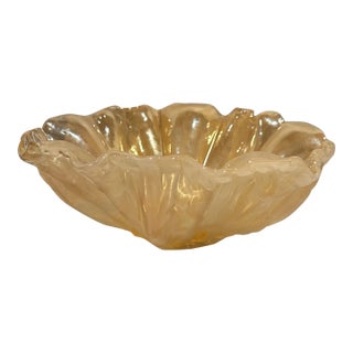Vintage Murano Marigold Attributed Large Iridescent Centerpiece Console Bowl For Sale
