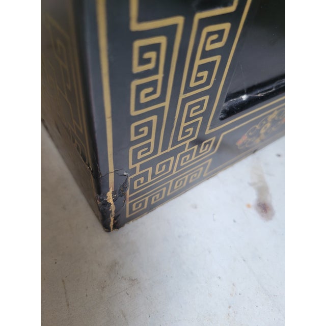 Black Vintage Chinoiserie Black Lacquered Large 4 Door Soapstone Decorative Storage Cabinet For Sale - Image 8 of 18
