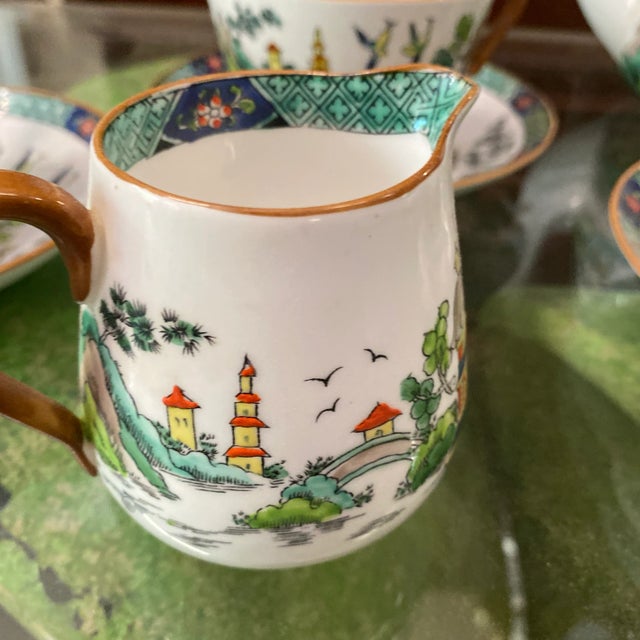 1970s 1970s Staffordshire White & Green Asian Tea Set For Sale - Image 5 of 8