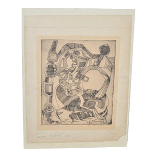 1940s Vintage Cubist Abstract "Lady in Labor" Etching For Sale