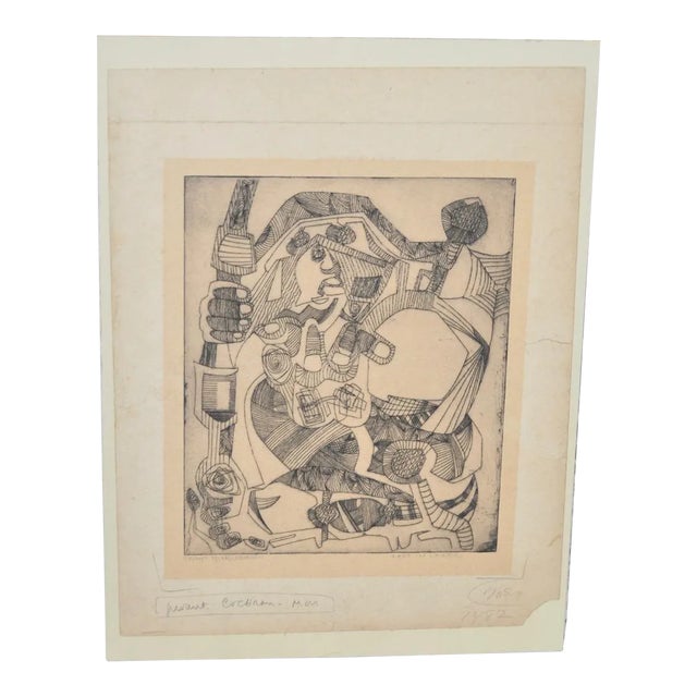 1940s Vintage Cubist Abstract "Lady in Labor" Etching For Sale