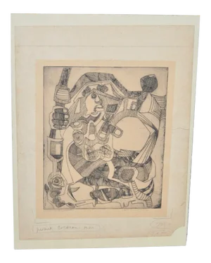 1940s Vintage Cubist Abstract "Lady in Labor" Etching
