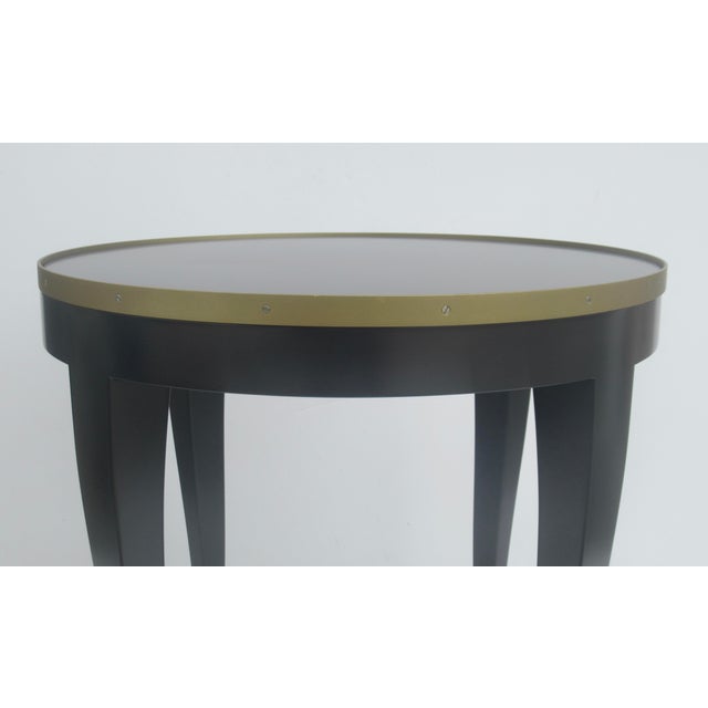 C. 1980's Donghia "Essence" Collection Round Side/End Table Satin Black Lacquer Finish With Brushed Brass Details For Sale - Image 15 of 18