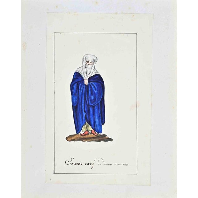 China ink and watercolor on paper applied on cardboard, realized by Barla in 1840. Not signed, in very good condition. An...