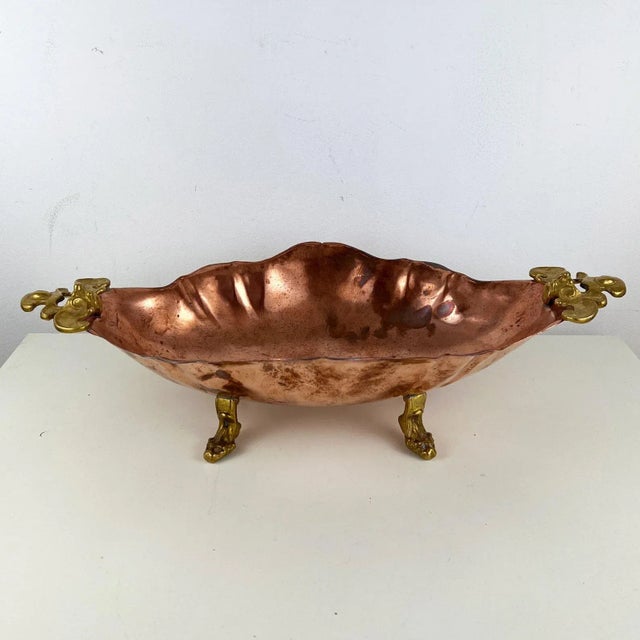 Metal Italian Copper Dish with Brass Handles with Footed Bowl, 1930s For Sale - Image 7 of 11