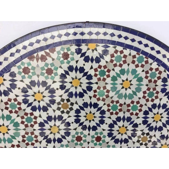 Metal Moroccan Round Mosaic Outdoor Tile Table in Fez Moorish Design For Sale - Image 7 of 12