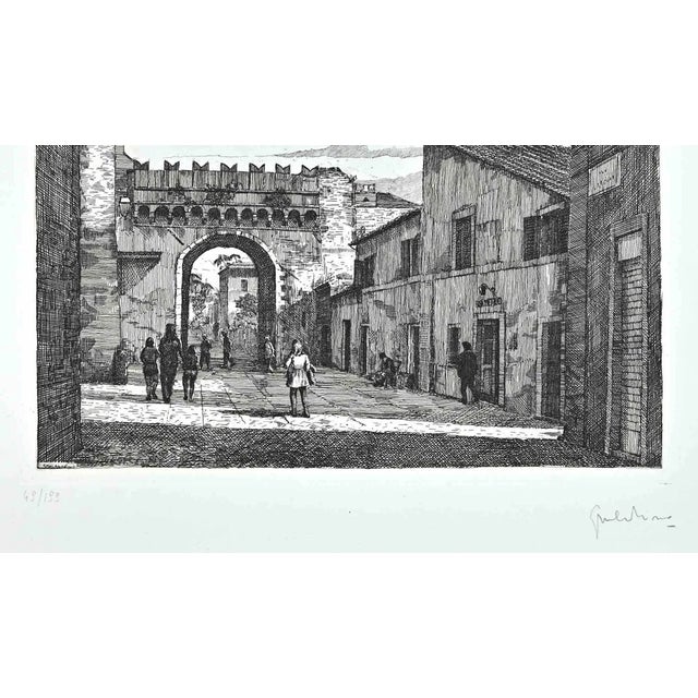 Roman View is an artwork realized by Giuseppe Malandrino. Print in etching technique and hand watercolored. Hand-signed by...