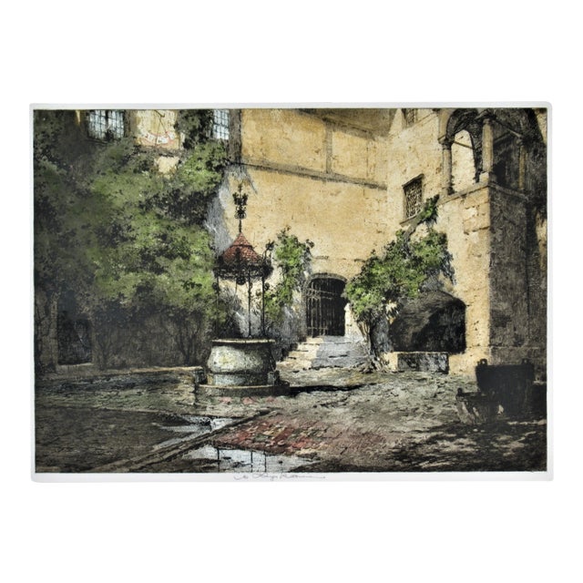 Luigi Kasimir, Seebenstein Castle Courtyard, Austria, large color etching, 1920 For Sale