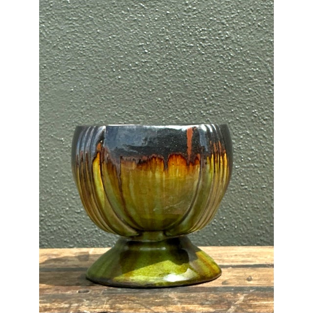 Vintage Drip Glaze Ceramic Pedestal Bowl For Sale - Image 10 of 12