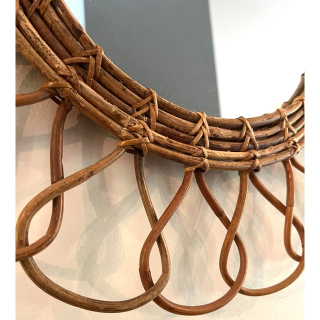 Vintage Rattan Sunburst Mirror | 21” Boho Coastal Wall Mirror For Sale - Image 4 of 11