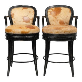 Jeffco Cowhide Leather Swivel Bar Stools - a Pair For Sale