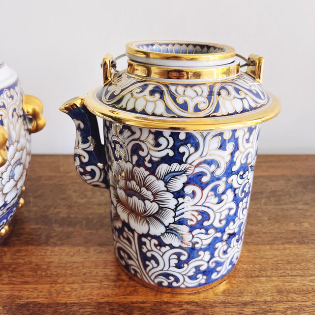 Ceramic Vintage Thai Ceremonial Buddhist Temple Porcelain Hand-Painted Teapot For Sale - Image 7 of 8