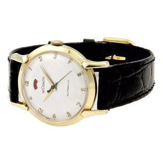Le Coultre Automatic Men's 14k Gold & Leather Band Wrist Watch For Sale