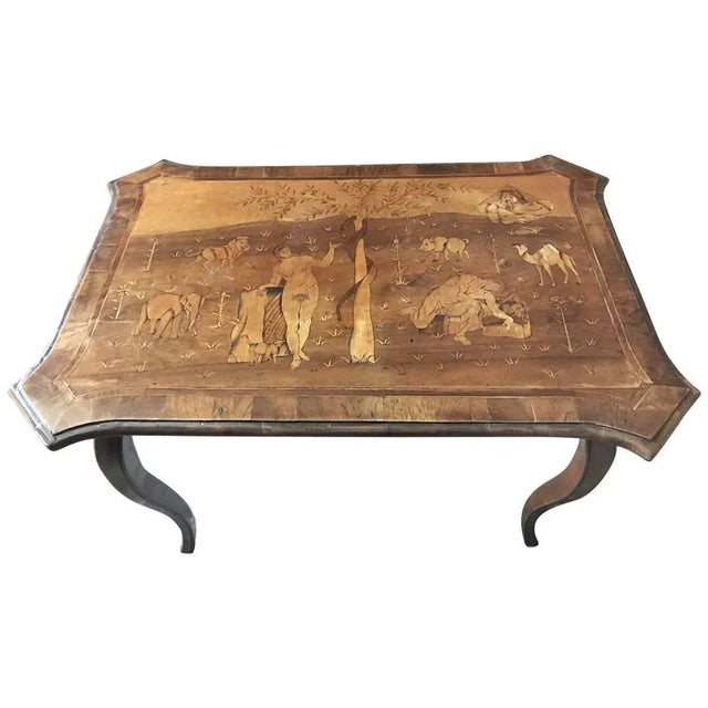 Brown 18th Century Adam and Eve Inlayed Walnut Table, German For Sale - Image 8 of 8