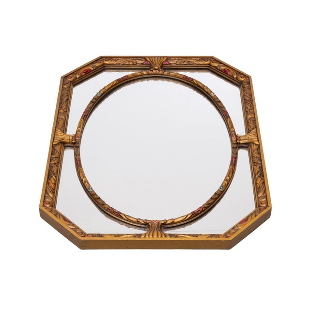Art Deco Octagonal Hand Carved Wooden Mirror, 1920 For Sale - Image 3 of 7