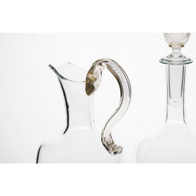 Gold Leaf and Murano Stemmed Glasses, Pitcher and Bottle attributed to Fuin, 1990s, Set of 6 For Sale - Image 3 of 18