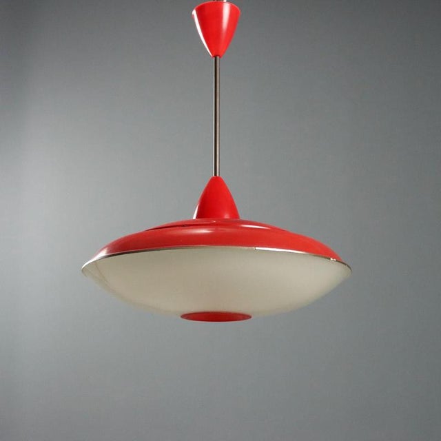 Vintage Red Aluminum Pendant Light, 1960s For Sale - Image 4 of 9