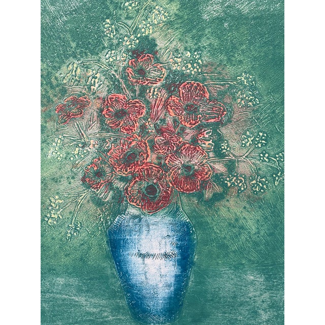 Paper Mid Century Floral Still Life "Les Fleurs" 1976 Ed Ward For Sale - Image 7 of 8