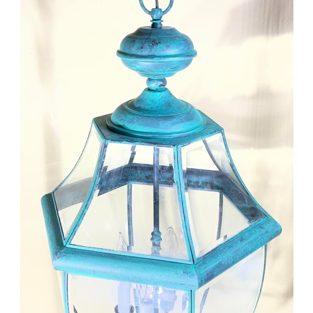 Large Vintage Solid Brass Hanging Lantern/Light Fixture-27”High X 15”.5 Wide For Sale - Image 10 of 12