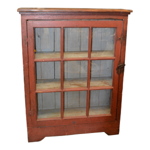 Rustic Red Shabby Blue Farmhouse Display Cabinet Bookcase Single Door / French Pane Glass
