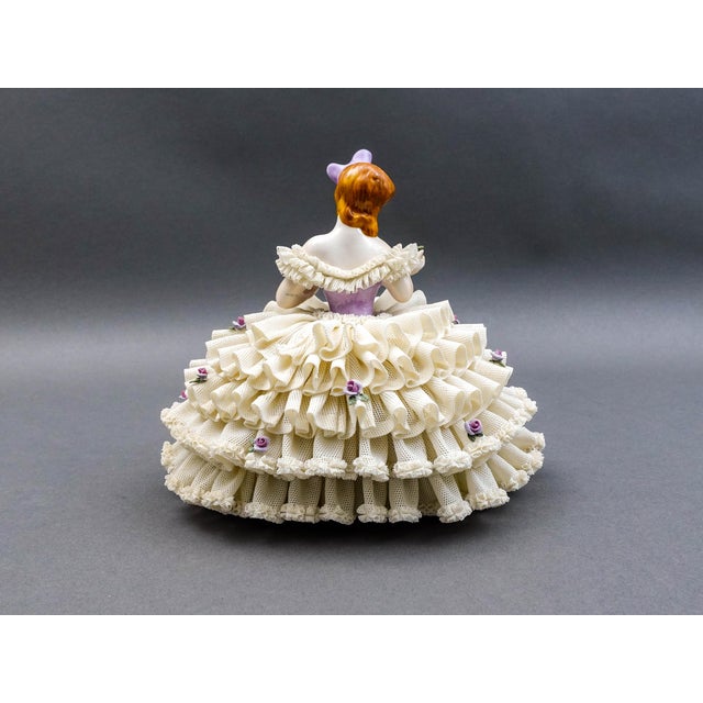 Ceramic Early 19th Century Dresden Germany Large Ballerina Holding Flower Porcelain Lace Figurine (Read) For Sale - Image 7 of 11