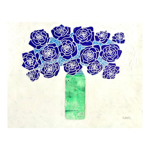Cassandra Auker Original Painting “Purple Roses, Green Vase” For Sale