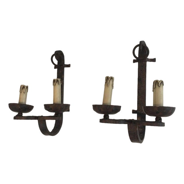 Pair of Wrought Iron Wall Lights, French Work. Circa 1950 For Sale