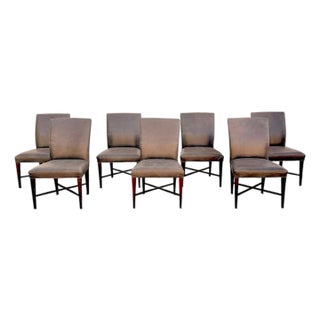 Baker Furniture Brown Leather Dining Chair Set For Sale