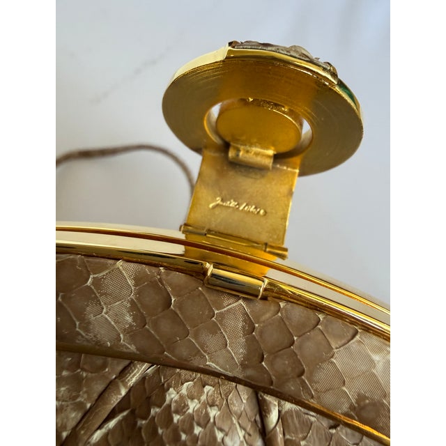 90s Judith Leiber Pouch Snakeskin Tan Beige Clutch Shoulder Bag Tiger Eye Gemstone Vintage For Sale - Image 13 of 16