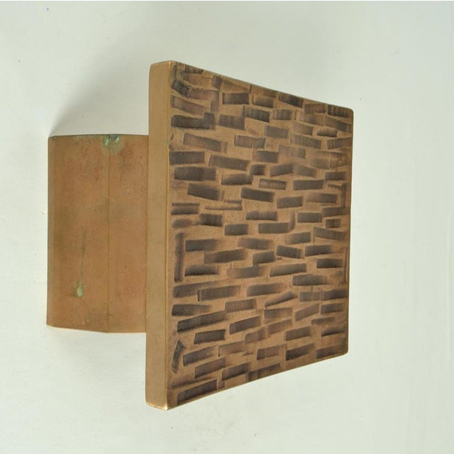 Brutalist Bronze Square Push Pull Door Handles with Embossed Relief, 1970s, Set of 2 For Sale - Image 4 of 14