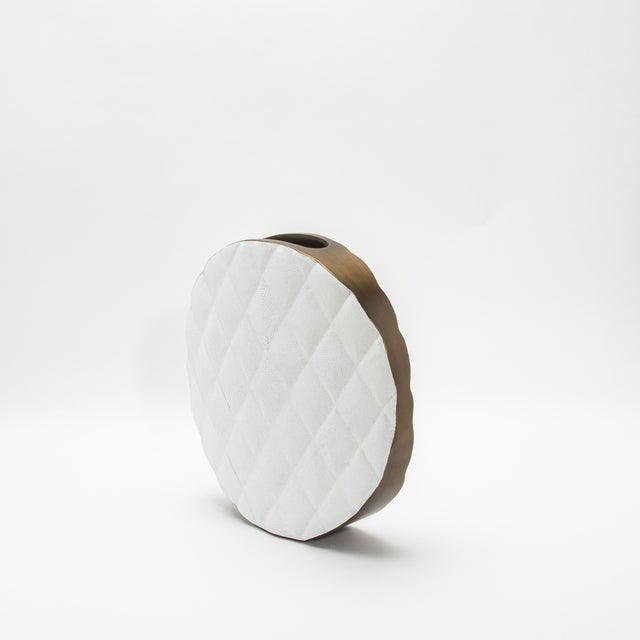 Kifu Paris Modern Quilted Vase in Shagreen With Brass Details by Kifu Paris For Sale - Image 4 of 8